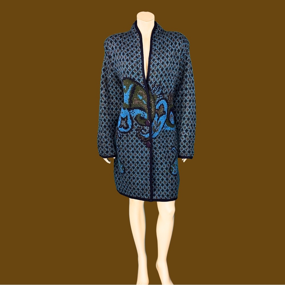 Vintage 1980s Oversized Paisley Sweater Coat / M L - Picture 3 of 12